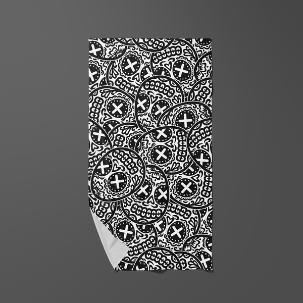 Black & White Stacked Sugar Skull Players Towel