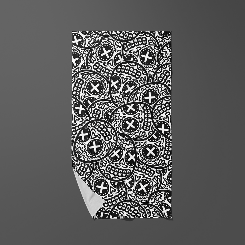 Black & White Stacked Sugar Skull Players Towel