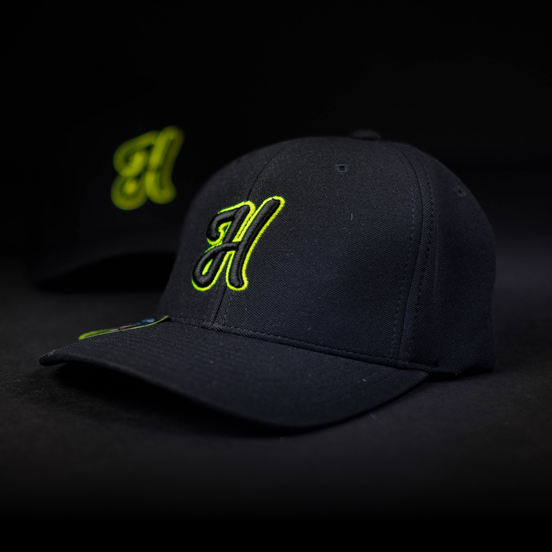 Black / Neon Hatch Script "H" Flexfit 110 Hat